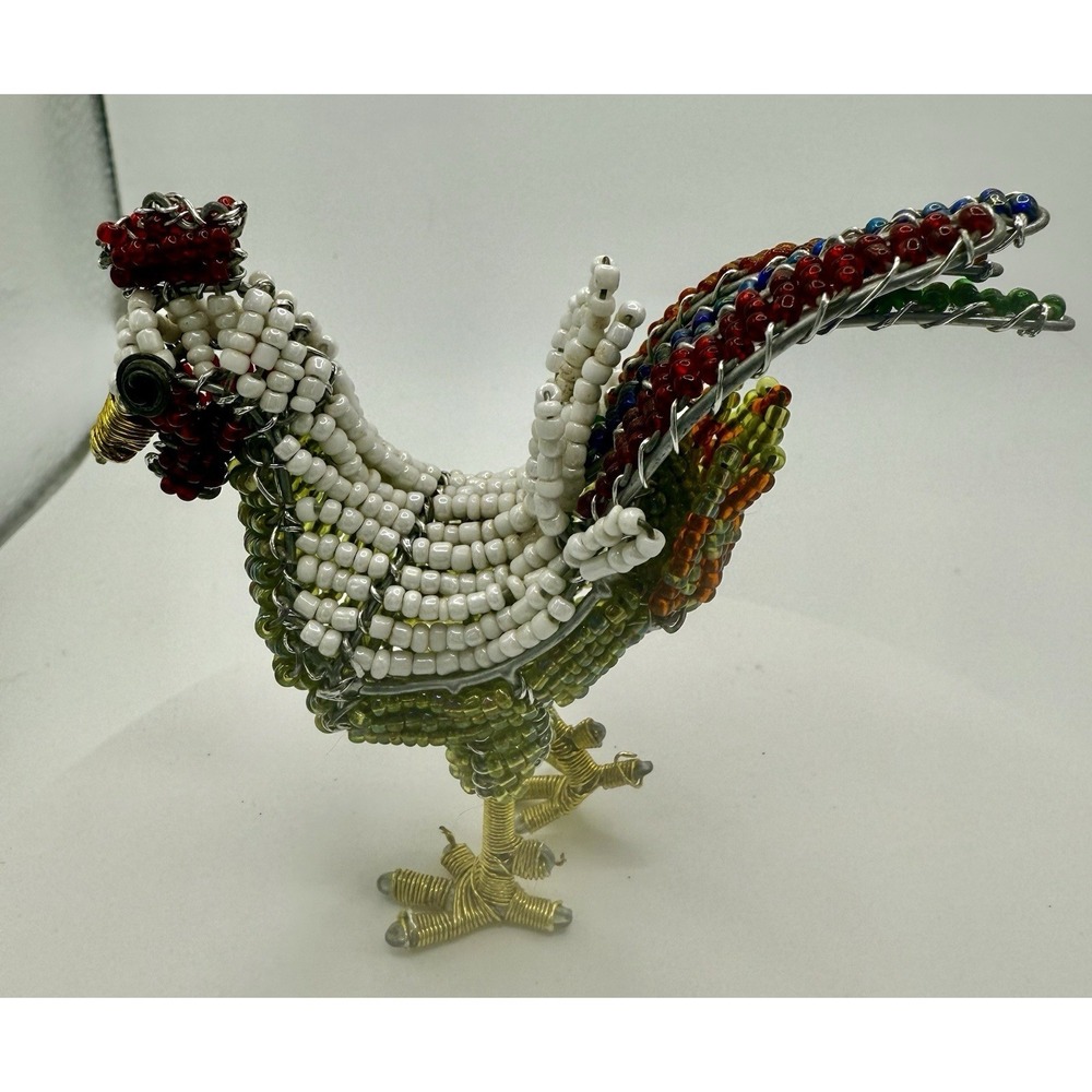 Hand‎ Made ROOSTER HAND BEADED FIGURE FOLK ART